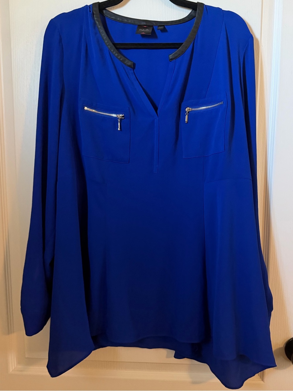 Rafaella Long-Sleeve Blouse w/Non Leather Trim Zip Pockets Sz XXL